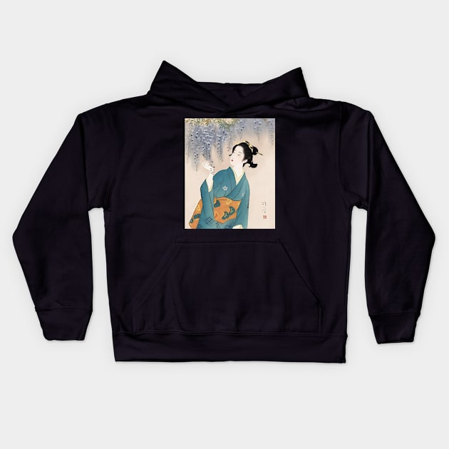 Japanese Geisha Art - Flower of Affinity by Kaburagi Kiyokata Kids Hoodie by geekmethat